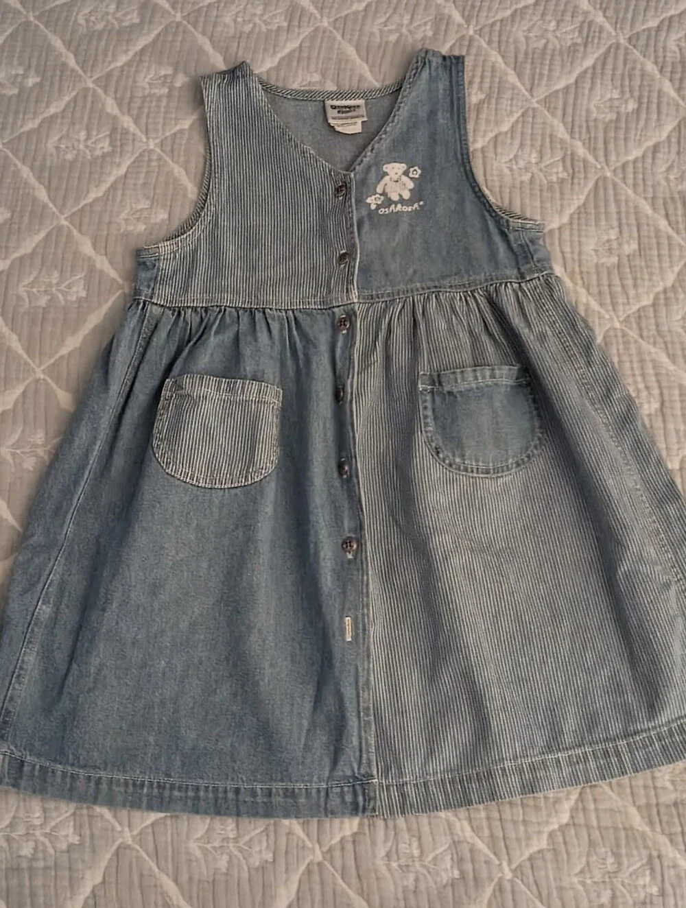 Vintage Oshkosh Blue Pinstripe Cotton Denim Dress 6Y